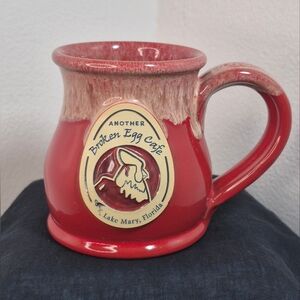 Deneen Pottery Another Broken Egg Cafe Coffee Mug Lake Mary, FL Red Drip Glaze